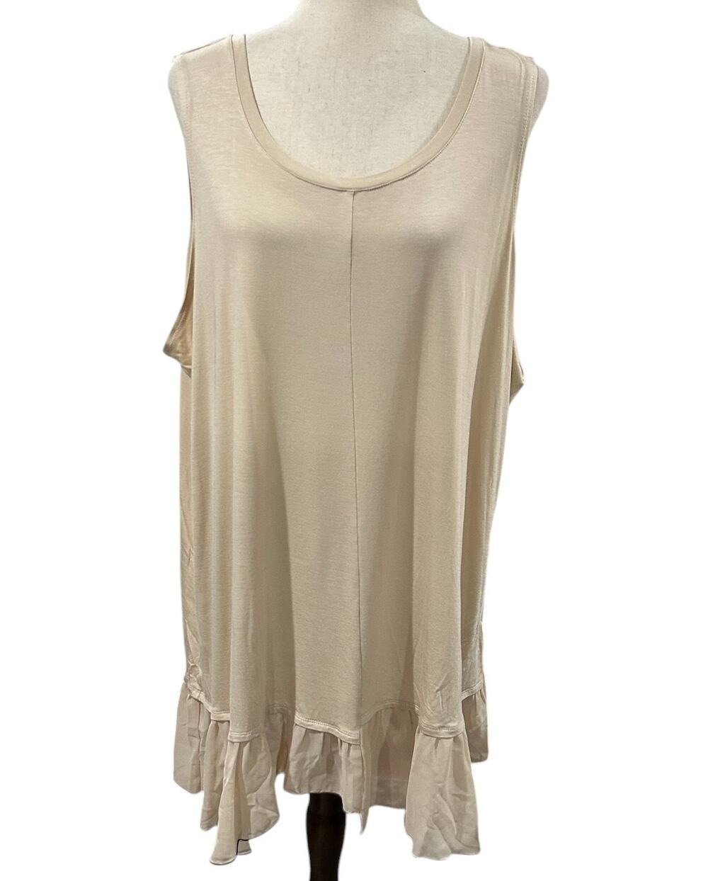 LOGO Layers by Lori Goldstein Ivory Tank with Chiffon Ruffle Plus Size 2X EUC
